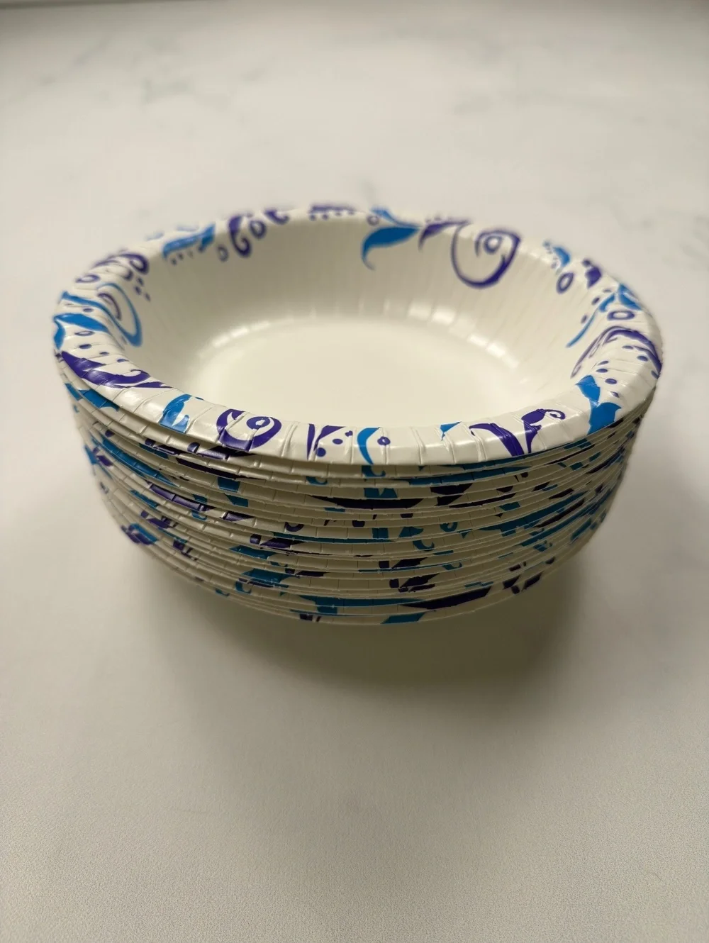 Disposable Paper Bowls White Blue Pattern Party Supplies Pack of 24